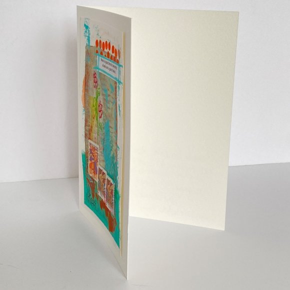 Collage Art Handmade Original Blank Greeting Card and Envelope Vintage Postage - Picture 3 of 6